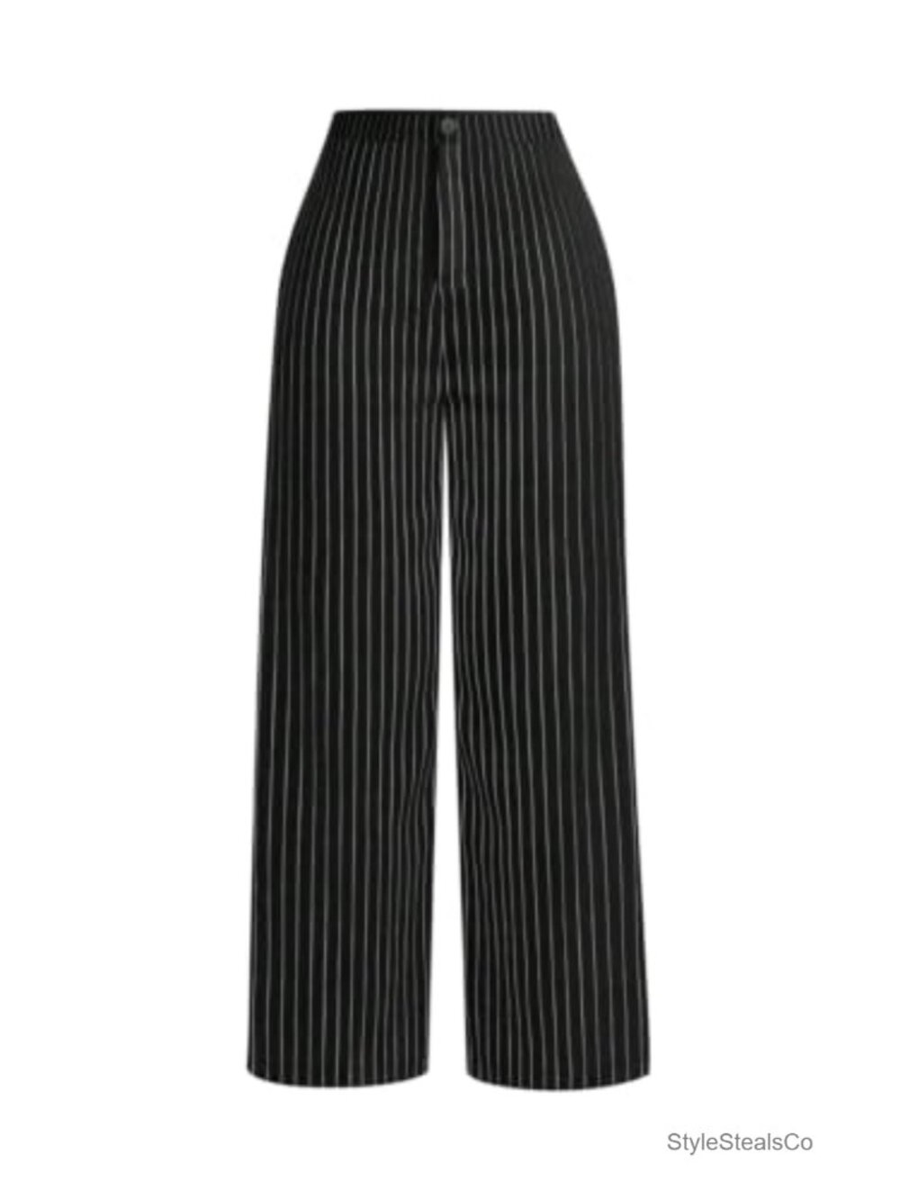 High Waisted Wide Leg Pinstripe Trousers Work Office Dress Pants Non-Stretch